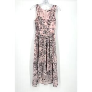 Tommy Hilfiger Coquette Warp Midi Dress Sz 6 Pink Floral Sleeveless Chiffon